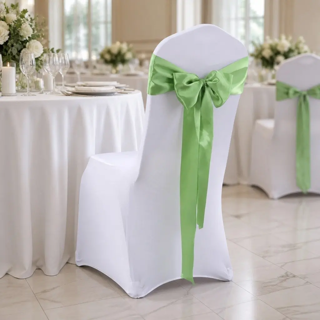 20 Piece Grass Green Satin Fabric Chair Sashes for Weddings Parties Banquets