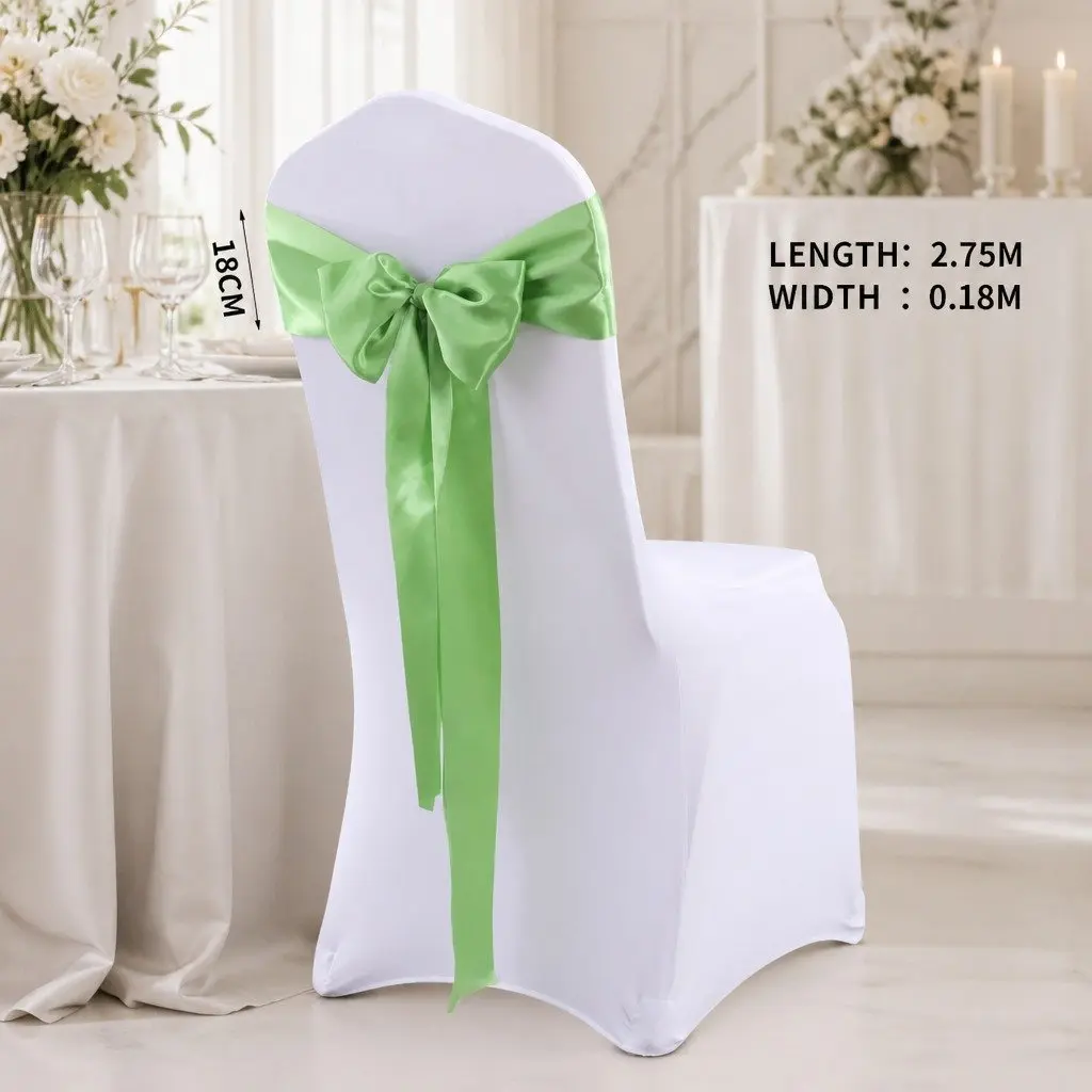 20 Piece Grass Green Satin Fabric Chair Sashes for Weddings Parties Banquets