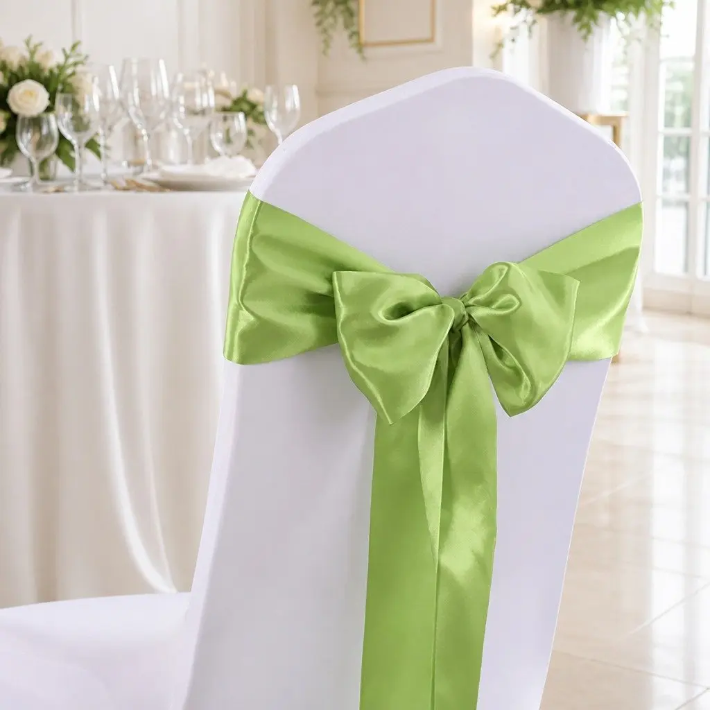 20 Piece Grass Green Satin Fabric Chair Sashes for Weddings Parties Banquets