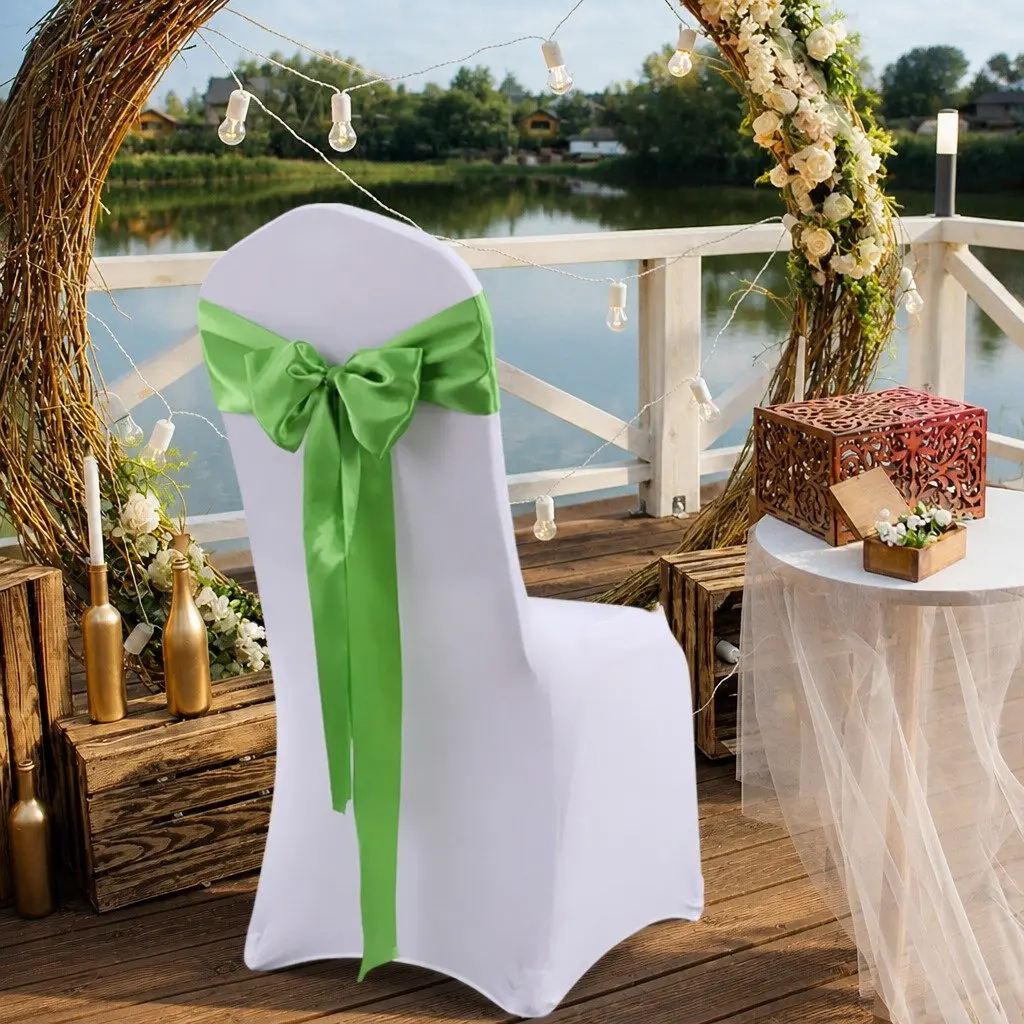 20 Piece Grass Green Satin Fabric Chair Sashes for Weddings Parties Banquets