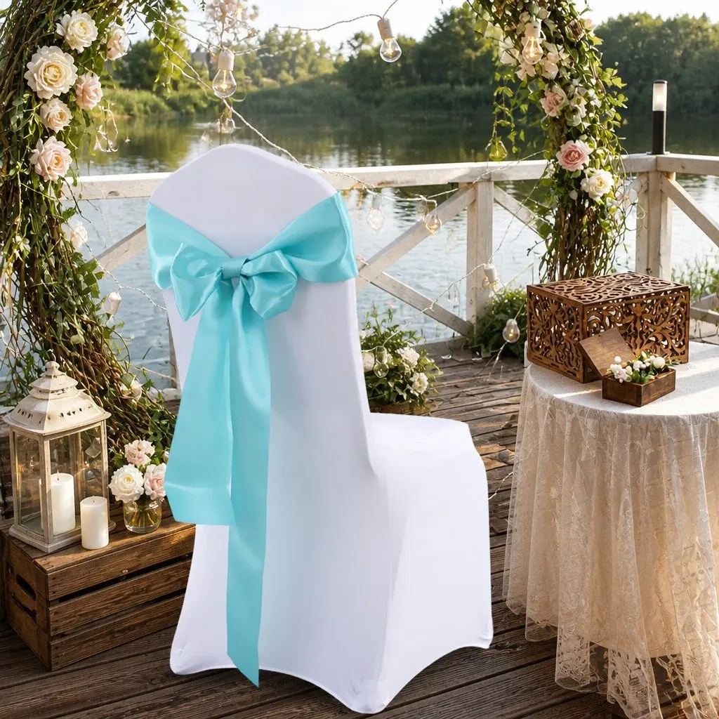 20x Satin Chair Sashes Wedding Ceremony Event Decoration Cloth Cover Bow Tie