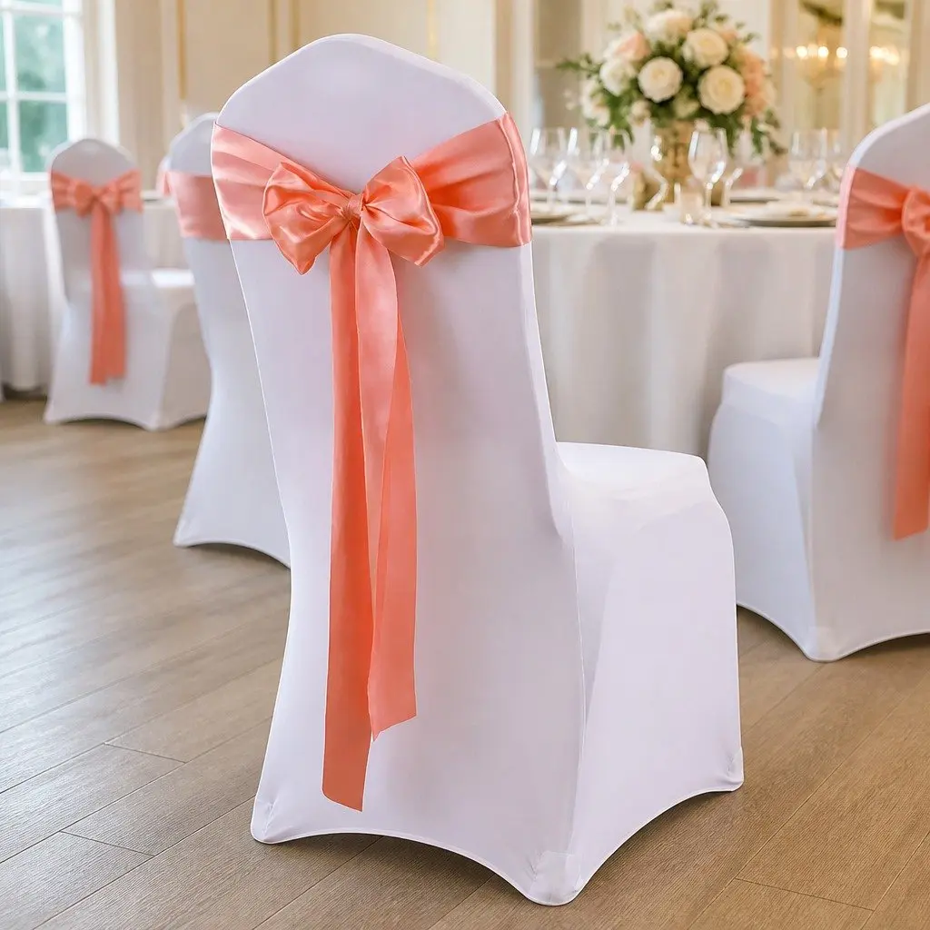 Satin Chair Sashes 278cm x 18cm Stain Resistant Machine Washable for Weddings Banquets Parties 50 Pieces