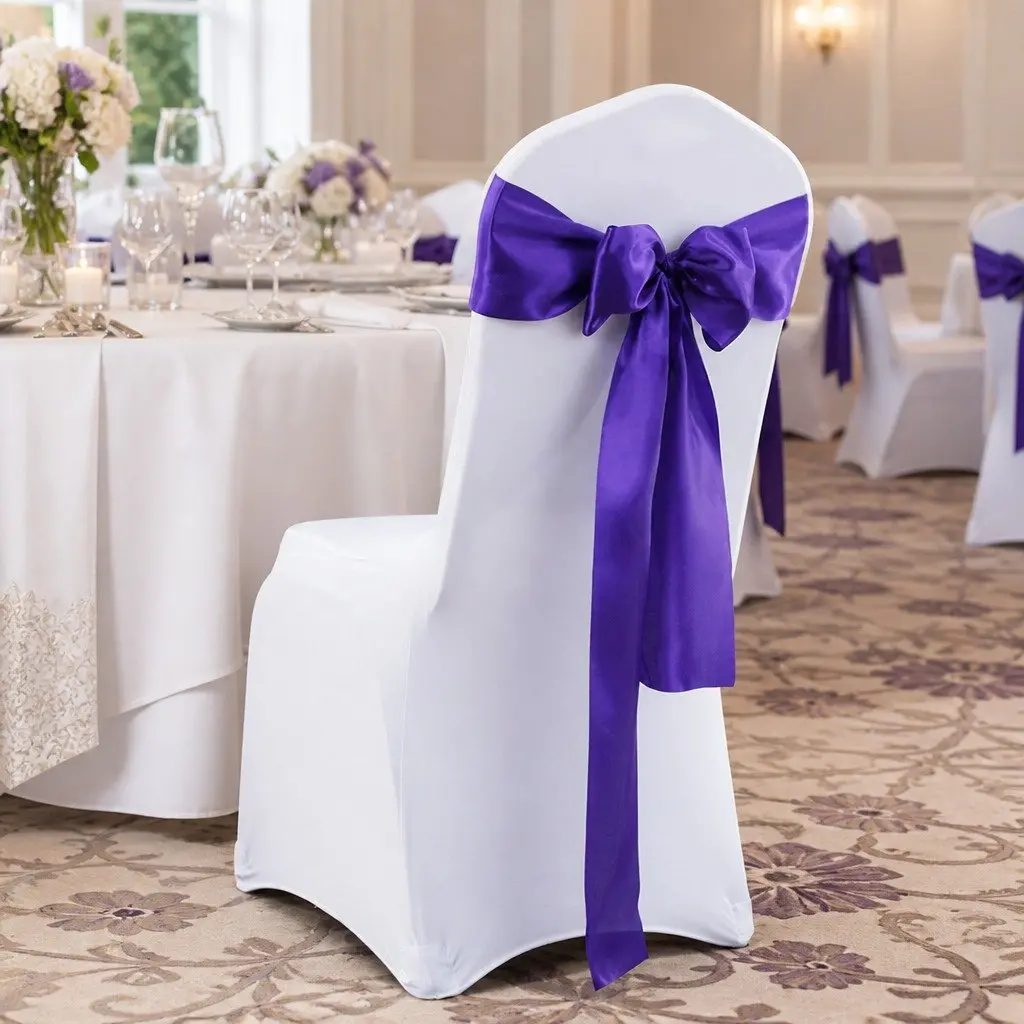Satin Chair Sashes Eggplant Purple 278x18 cm Stain Resistant Machine Washable