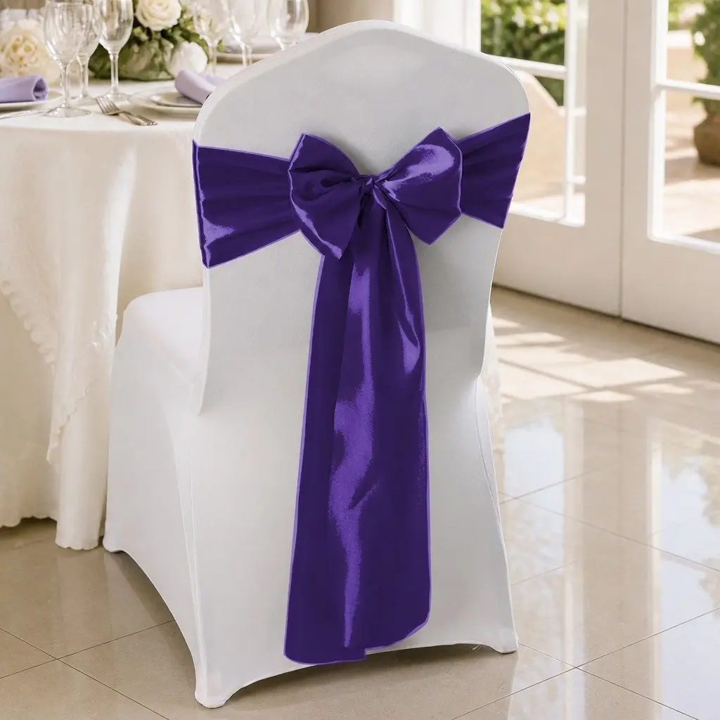 Satin Chair Sashes Eggplant Purple 278x18 cm Stain Resistant Machine Washable
