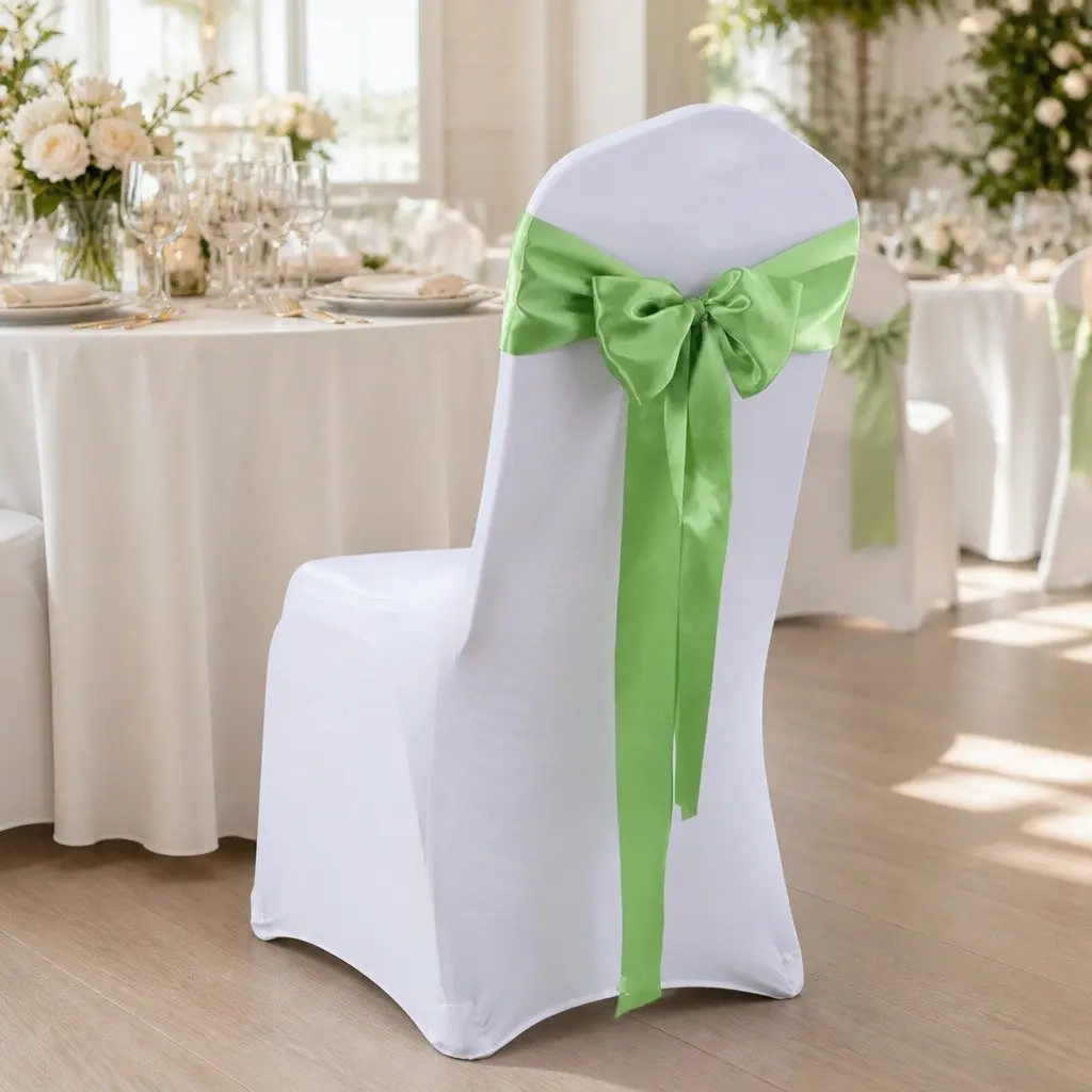 Satin Table Runner Chair Sash Grass Green 278cm Stain Resistant Machine Washable Reusable DIY Bow-Tying