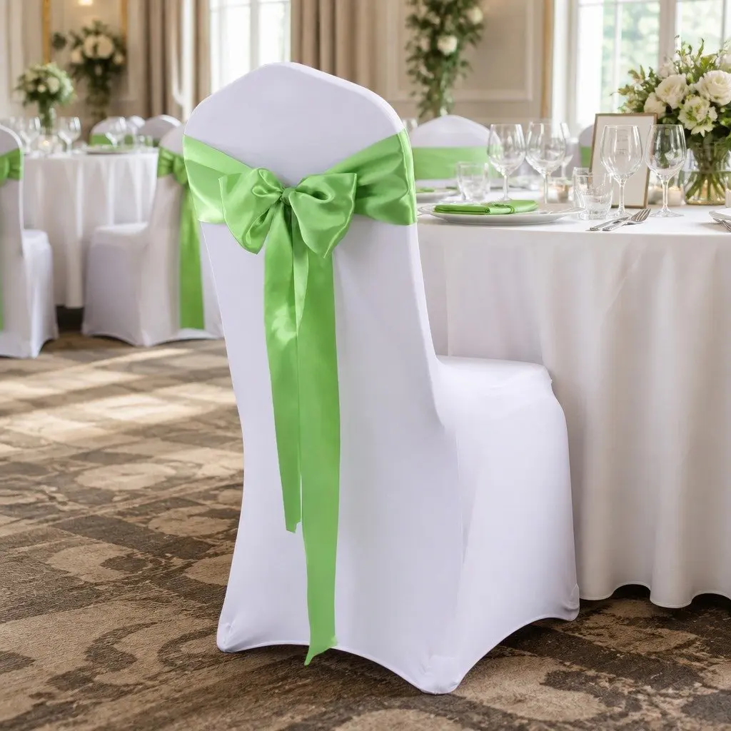 Satin Table Runner Chair Sash Grass Green 278cm Stain Resistant Machine Washable Reusable DIY Bow-Tying