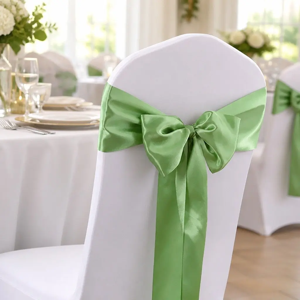 Satin Table Runner Chair Sash Grass Green 278cm Stain Resistant Machine Washable Reusable DIY Bow-Tying