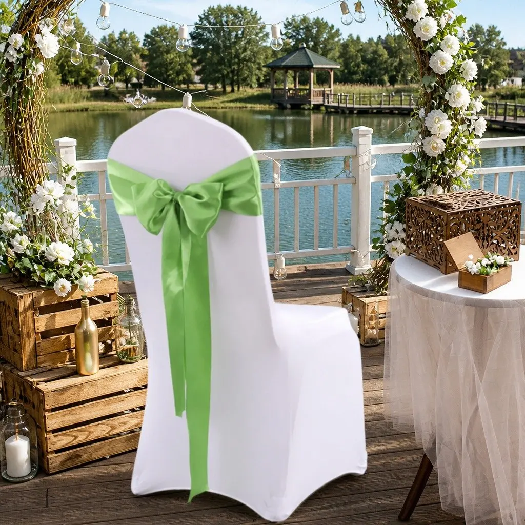 Satin Table Runner Chair Sash Grass Green 278cm Stain Resistant Machine Washable Reusable DIY Bow-Tying