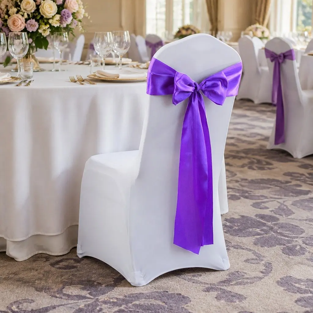 Satin Chair Sashes Lavender 278x18cm Stain Resistant Machine Washable Reusable 50 Piece