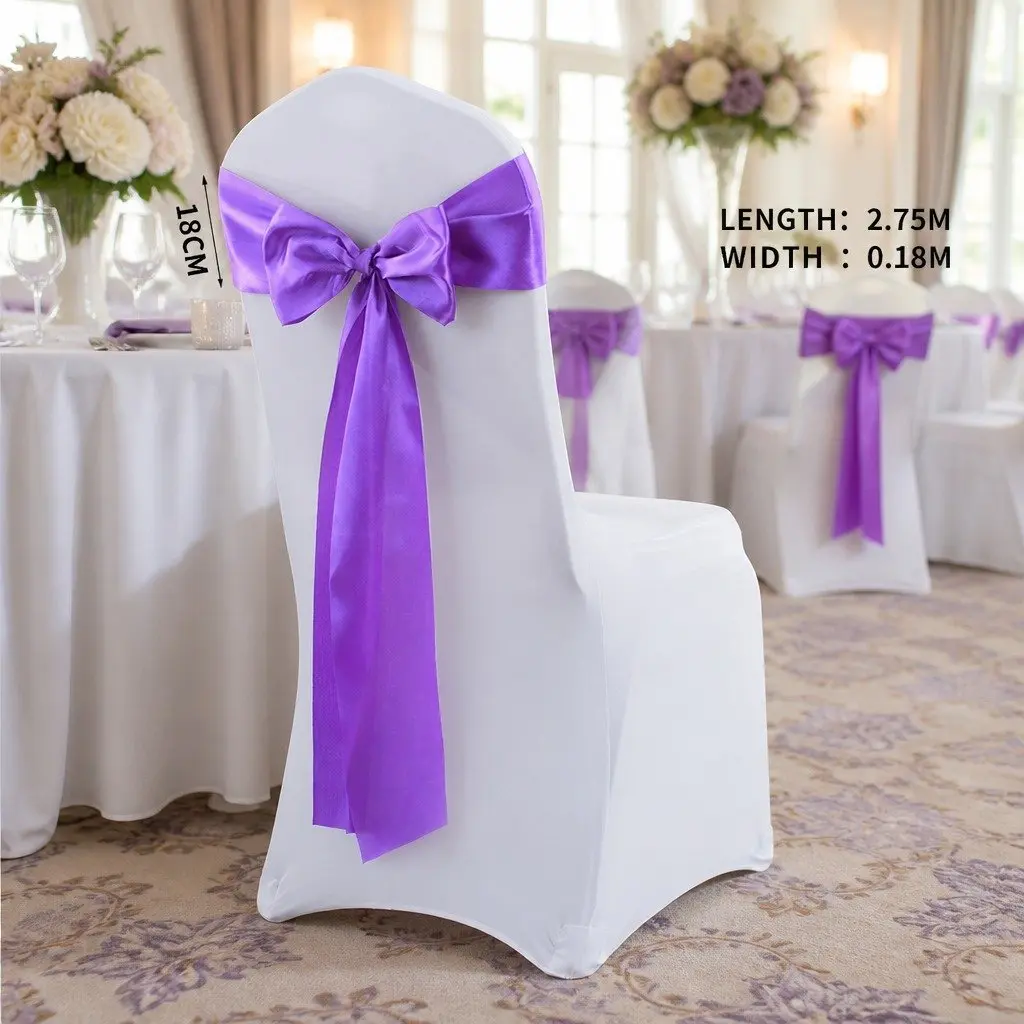 Satin Chair Sashes Lavender 278x18cm Stain Resistant Machine Washable Reusable 50 Piece