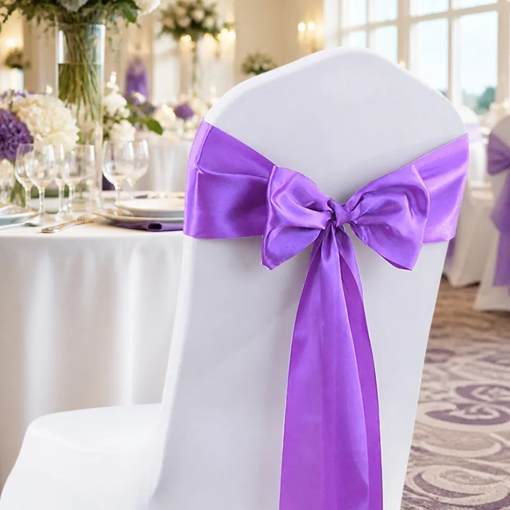Satin Chair Sashes Lavender 278x18cm Stain Resistant Machine Washable Reusable 50 Piece