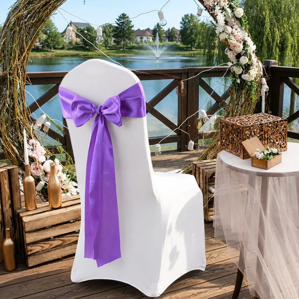 Satin Chair Sashes Lavender 278x18cm Stain Resistant Machine Washable Reusable 50 Piece