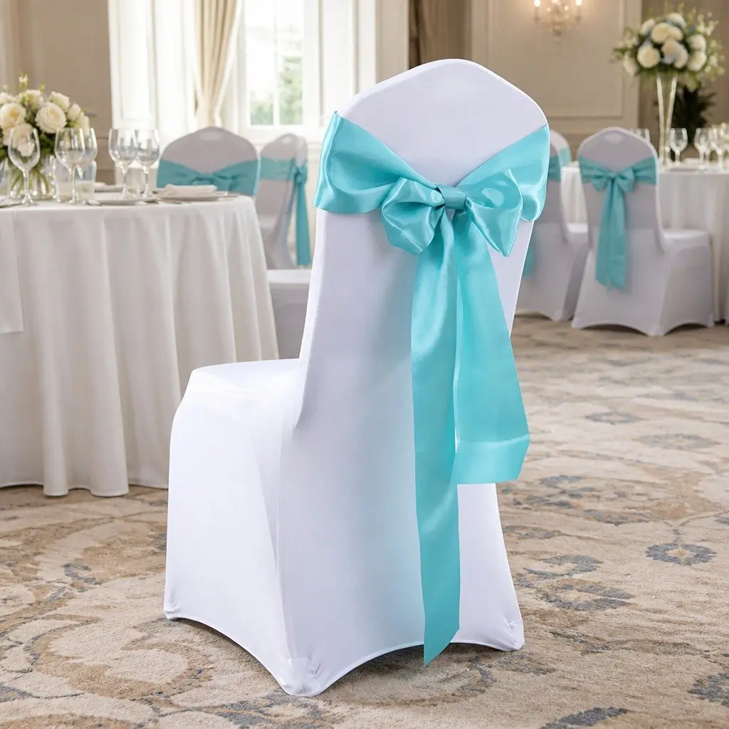 Satin Chair Sashes 50 Pack Stain Resistant Machine Washable 278cm x 18cm Customisable Styling
