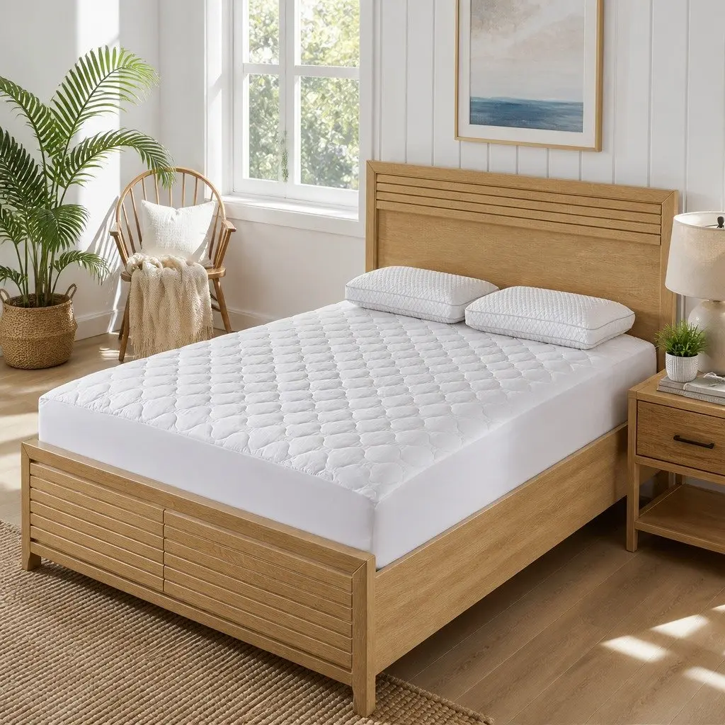 Single Fitted Waterproof Mattress Protector White 35cm Dust Mite Allergen Prevention