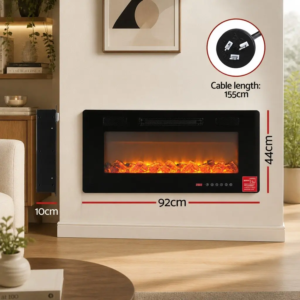 Electric Fireplace Insert Black 1800W 3D Flame Effects Remote Control