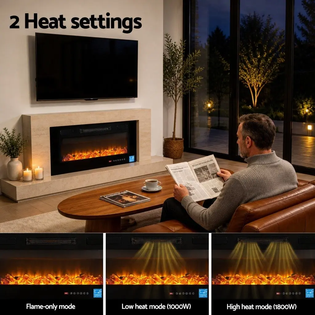 Electric Fireplace Insert Black 1800W 3D Flame Effects Remote Control