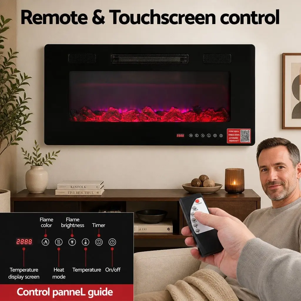 Electric Fireplace Insert Black 1800W 3D Flame Effects Remote Control