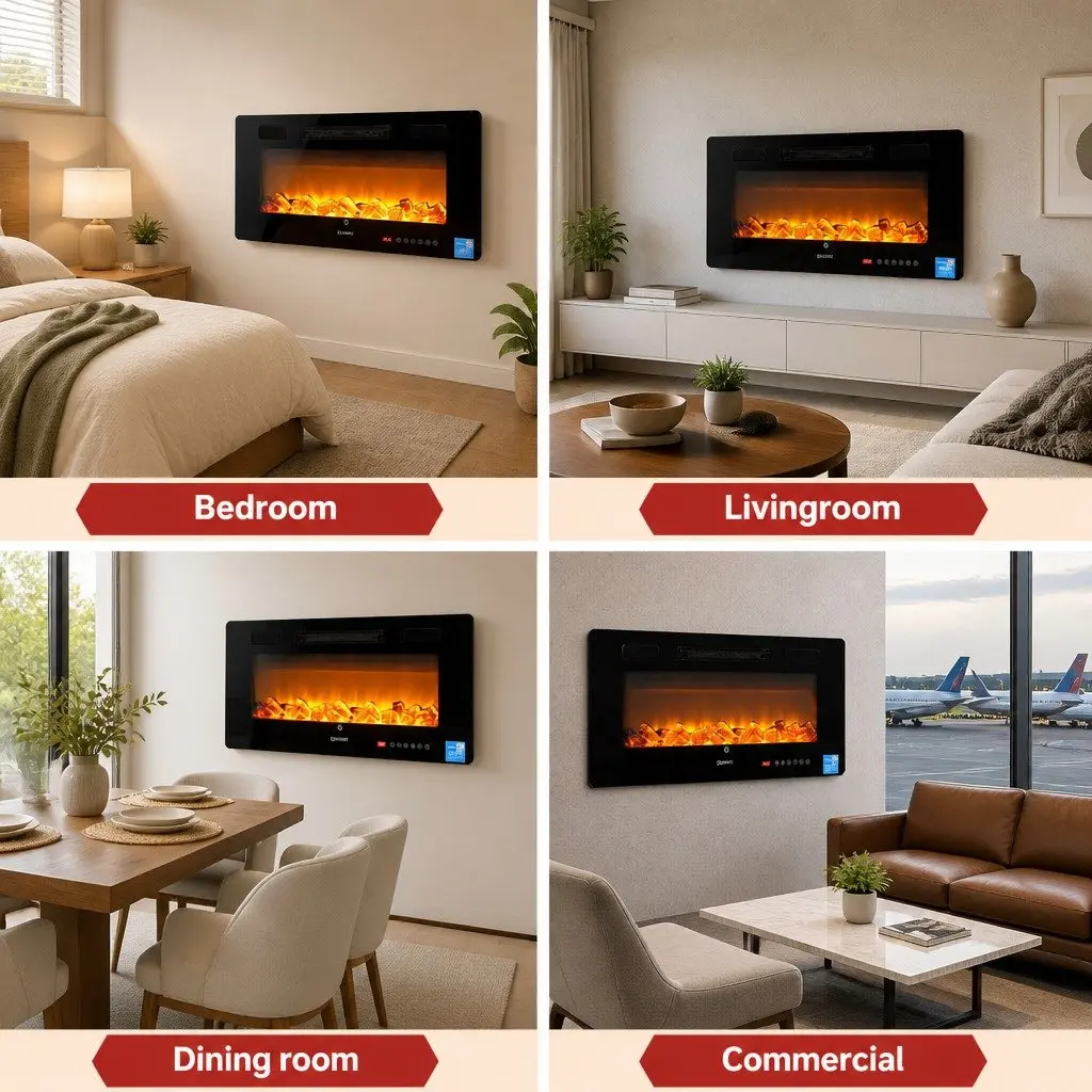 Electric Fireplace Insert Black 1800W 3D Flame Effects Remote Control
