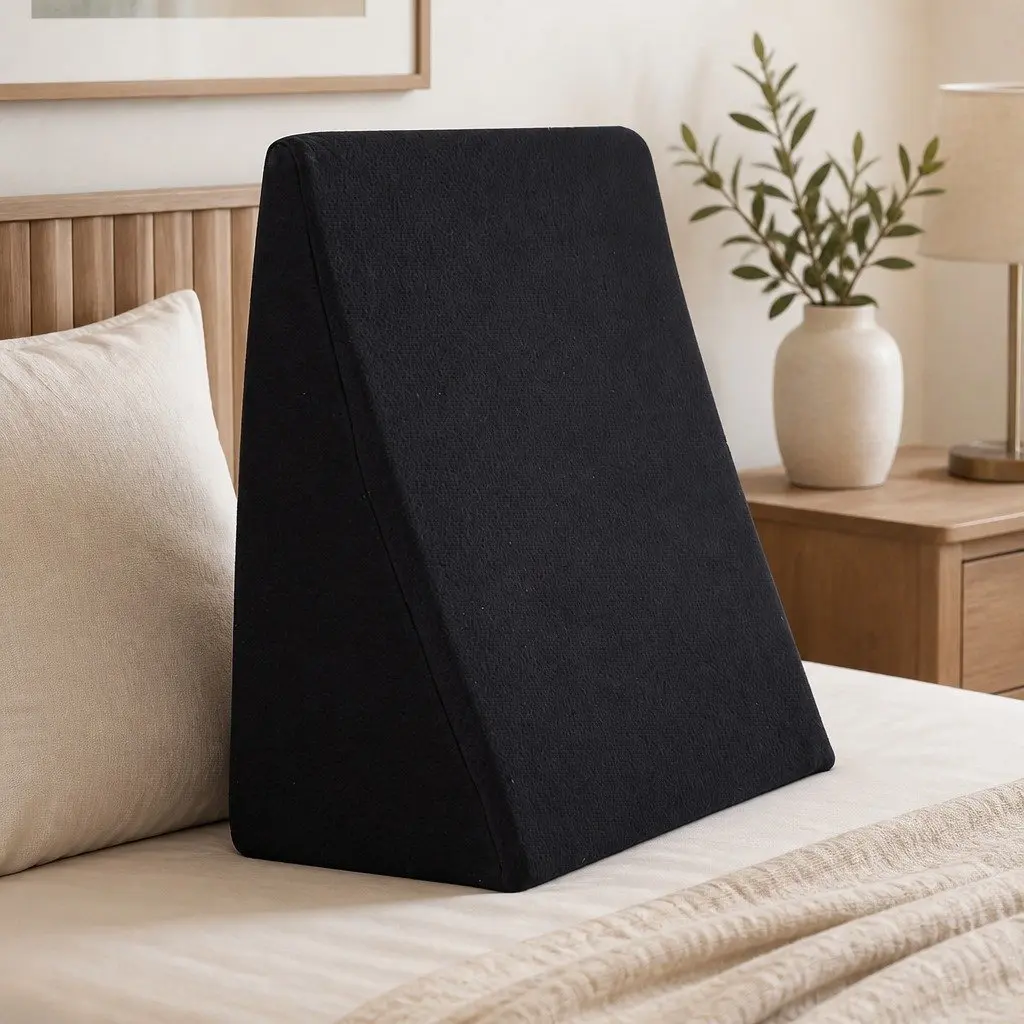Wedge Pillow Black 61x61x25cm Memory Foam Cooling Gel Back Support Cushion