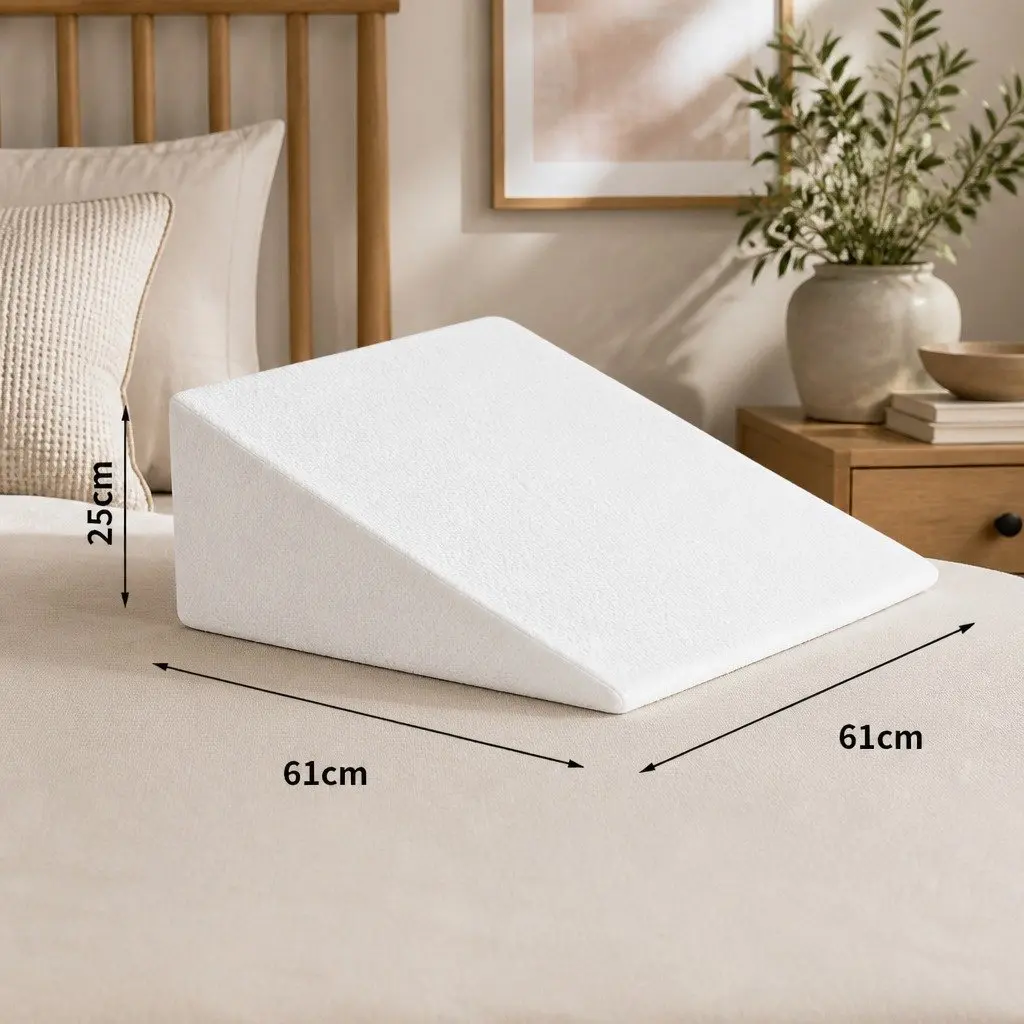 Wedge Pillow White 25cm Memory Foam Support for Back Legs Lounging Incline