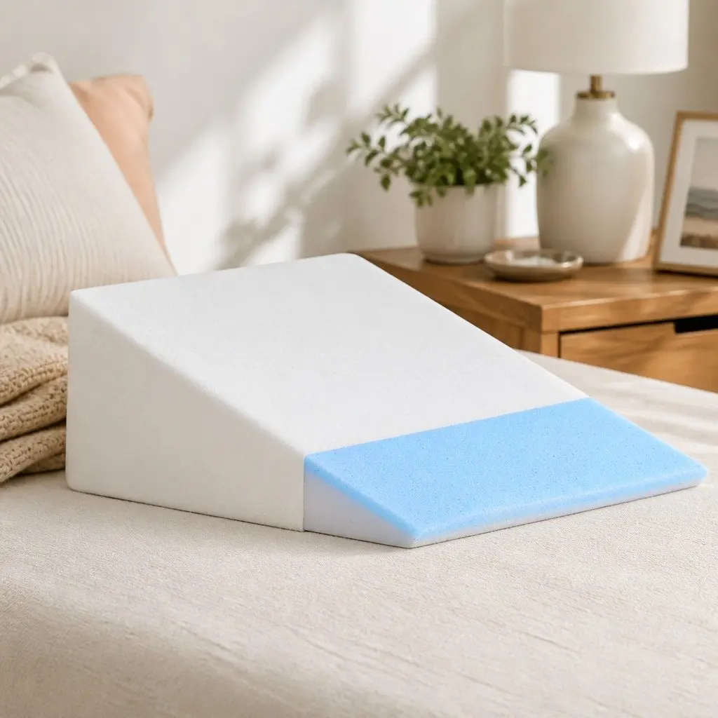 Wedge Pillow White 25cm Memory Foam Support for Back Legs Lounging Incline