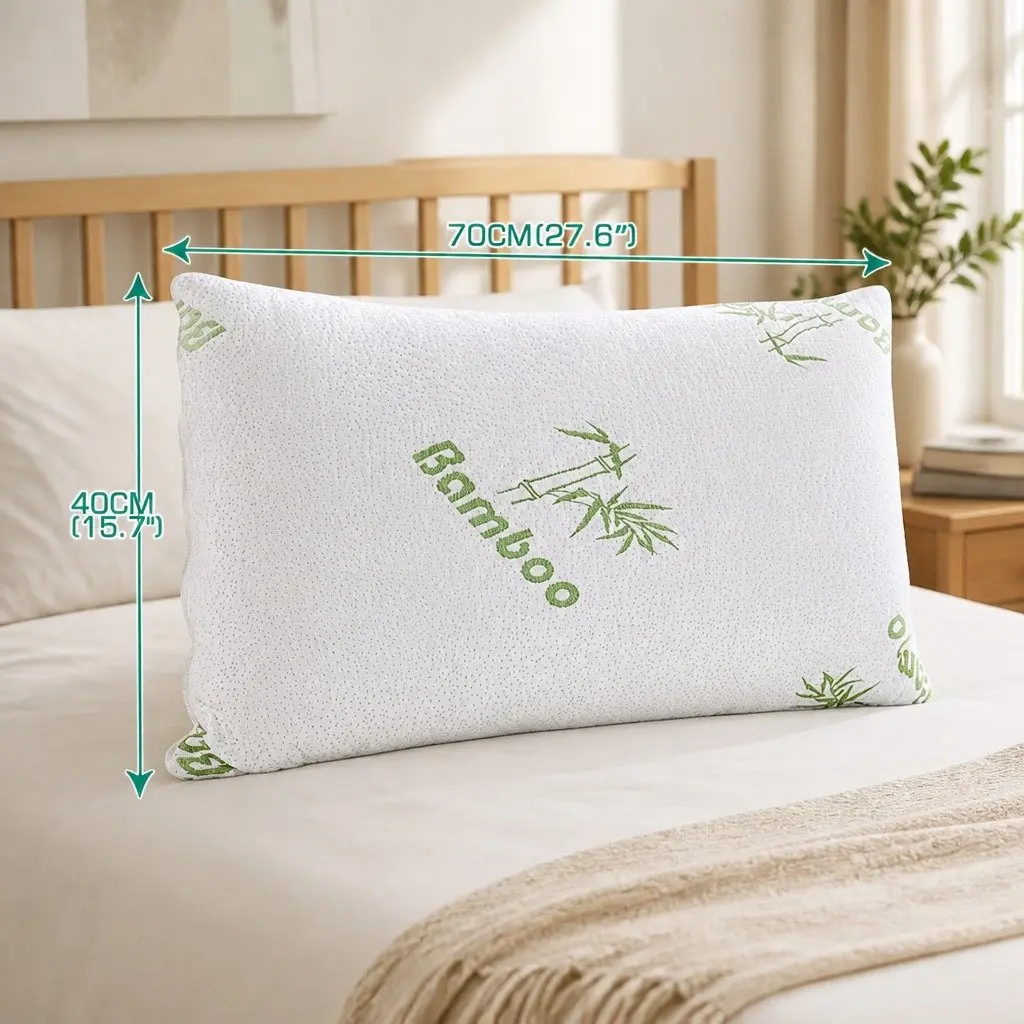 Memory Foam Pillow Bamboo Fabric Cover Neck Support Pressure Relief 70cm x 40cm