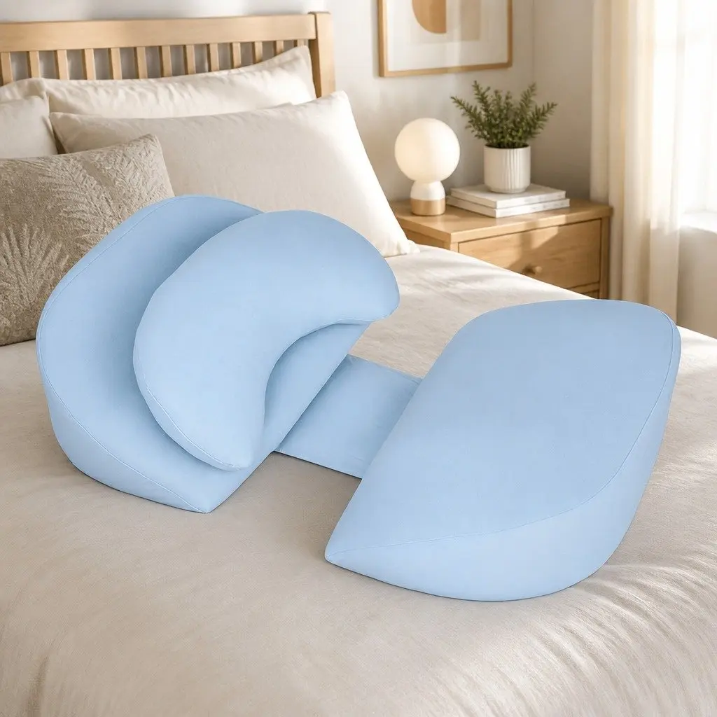 Pregnancy Pillow Blue Full Body Maternity Support Adjustable Width Detachable Cover