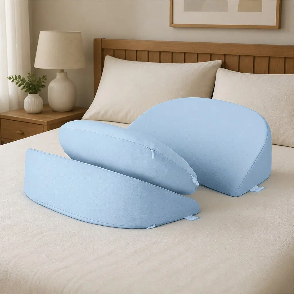 Pregnancy Pillow Blue Full Body Maternity Support Adjustable Width Detachable Cover