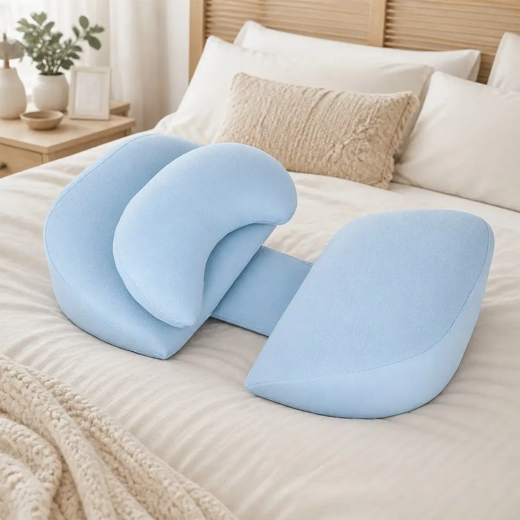 Pregnancy Pillow Blue Full Body Maternity Support Adjustable Width Detachable Cover