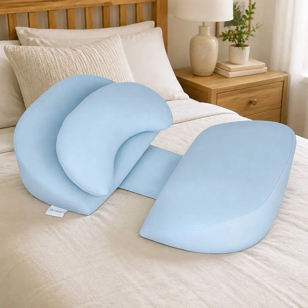 Pregnancy Pillow Blue Full Body Maternity Support Adjustable Width Detachable Cover