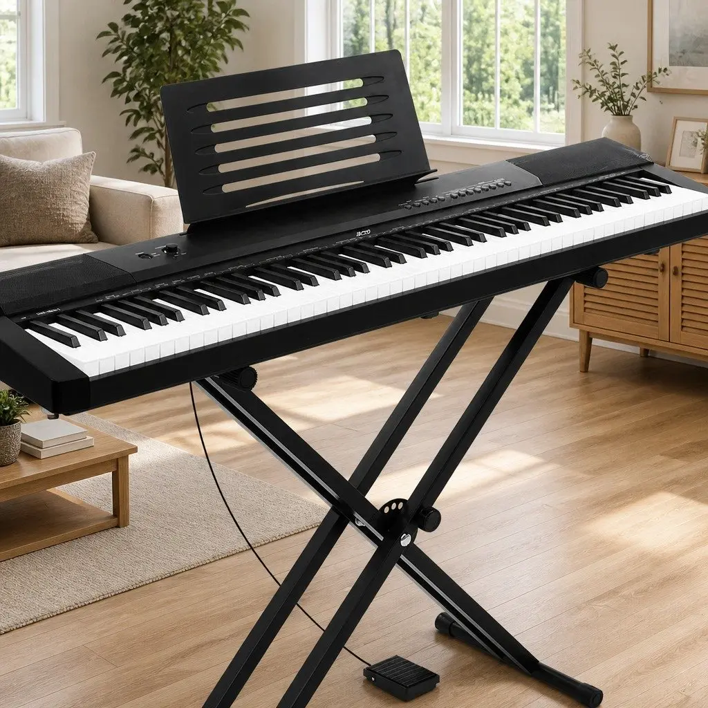 88 Key Electronic Piano Keyboard Black Touch Sensitive with Adjustable Stand