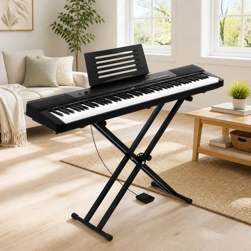 88 Key Electronic Piano Keyboard Black Touch Sensitive with Adjustable Stand