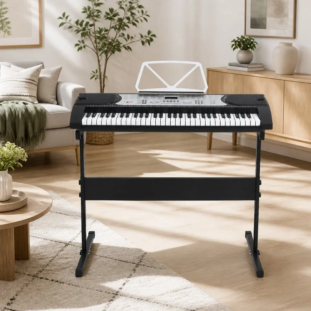 61 Keys Electronic Piano Keyboard Silver with LED Display Intelligent Teaching Functions