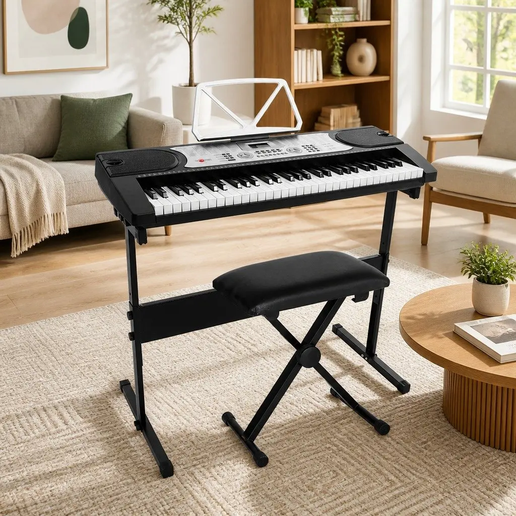 61 Keys Electronic Piano Keyboard Silver with LED Display Intelligent Teaching Functions