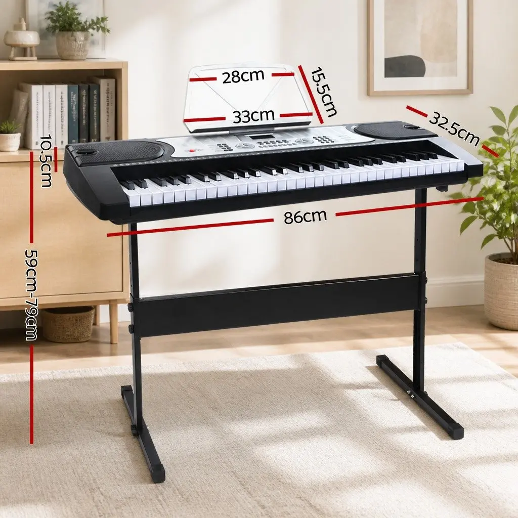 61-Key Electronic Piano Keyboard Silver Portable with Stand LED