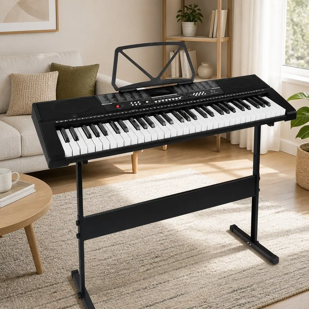 61 Keys Electronic Piano Keyboard Portable Digital Musical Instrument with Adjustable Stand and Music Sheet Holder