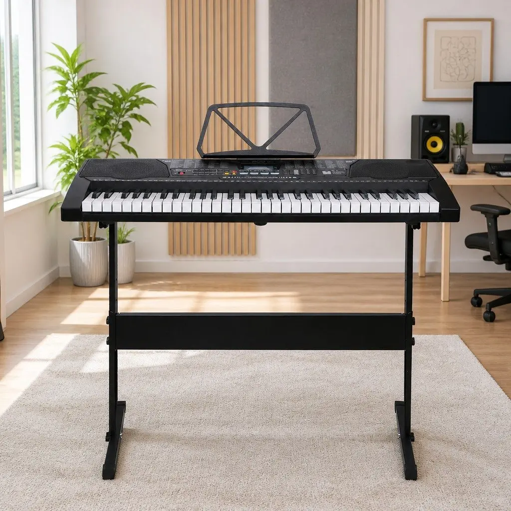 61-Key Electronic Keyboard Black Lighted Keys LCD Display
