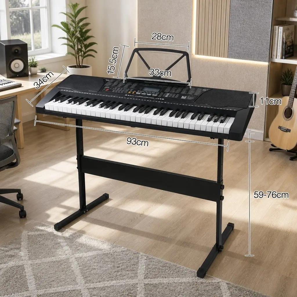 61-Key Electronic Keyboard Black Lighted Keys LCD Display