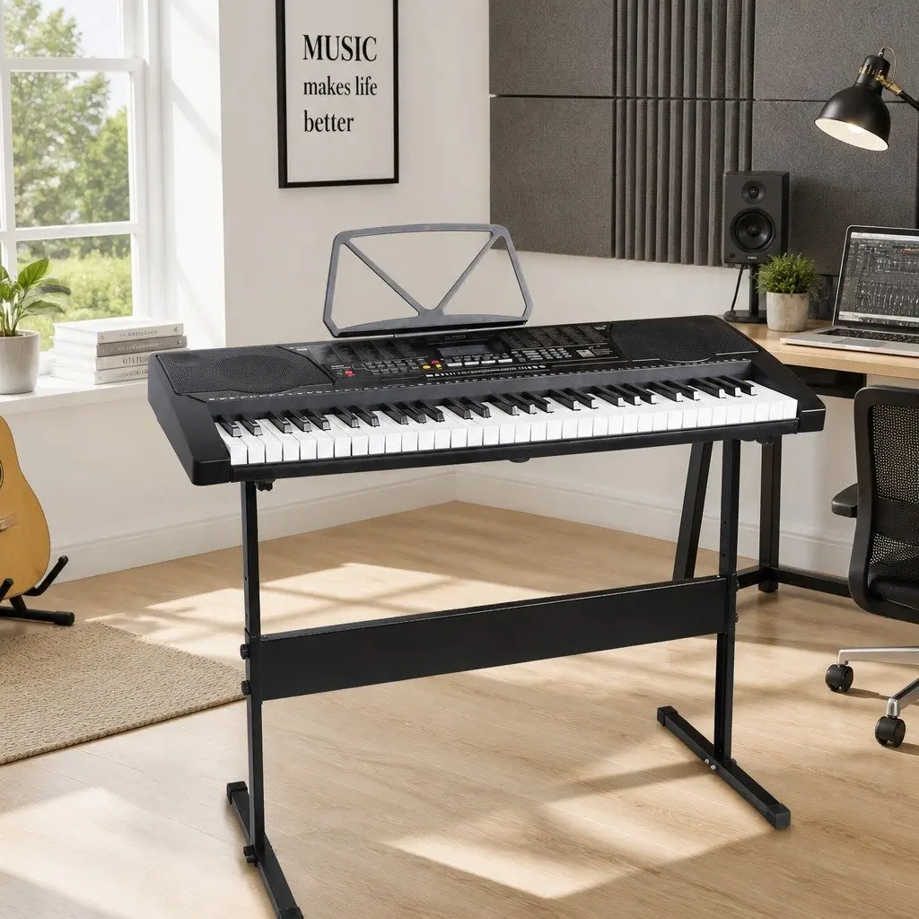61-Key Electronic Keyboard Black Lighted Keys LCD Display
