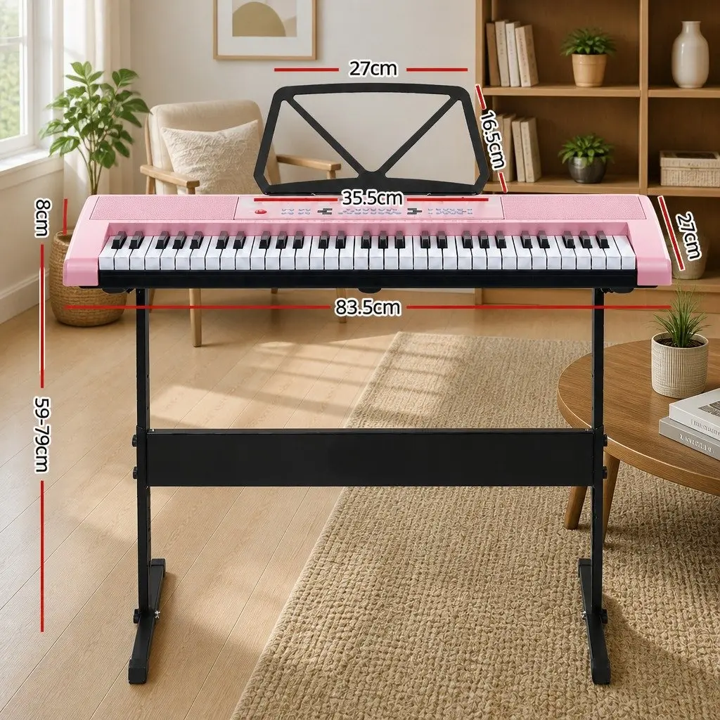 61-Key Electronic Keyboard Piano Digital Musical Instrument Lighted Keys Pink