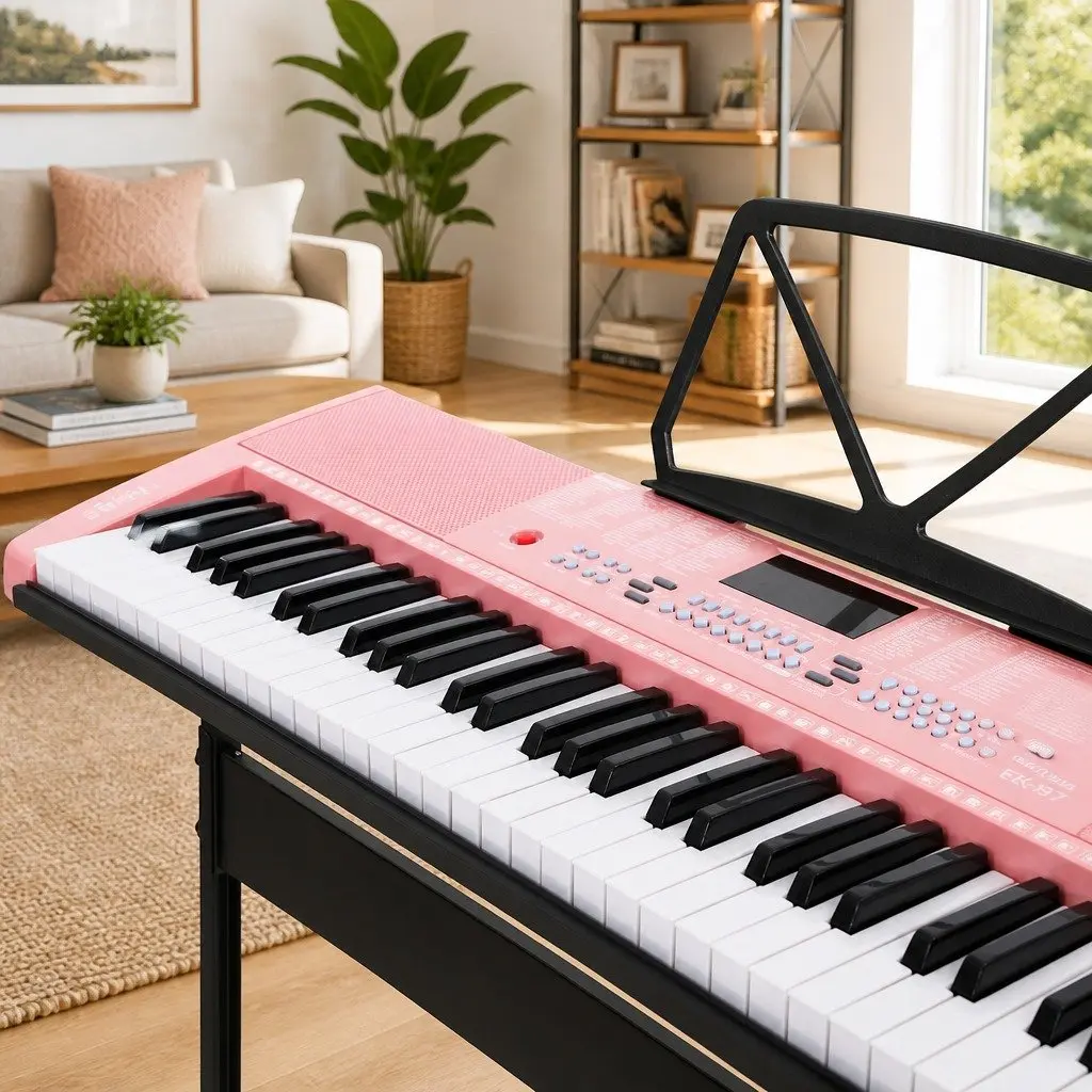 61-Key Electronic Keyboard Piano Digital Musical Instrument Lighted Keys Pink