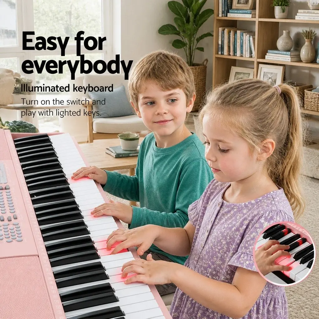 61-Key Electronic Keyboard Piano Digital Musical Instrument Lighted Keys Pink