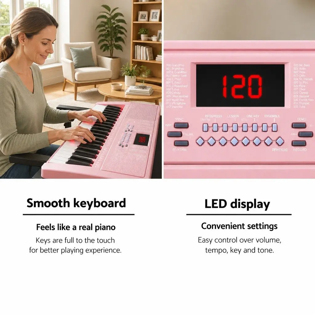 61-Key Electronic Keyboard Piano Digital Musical Instrument Lighted Keys Pink