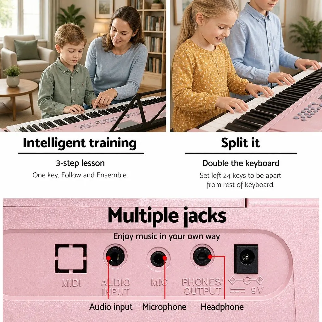 61-Key Electronic Keyboard Piano Digital Musical Instrument Lighted Keys Pink