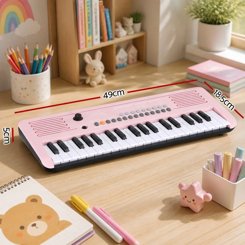 37-Key Digital Piano Keyboard Pink Compact Interactive Lesson System for Kids Beginners