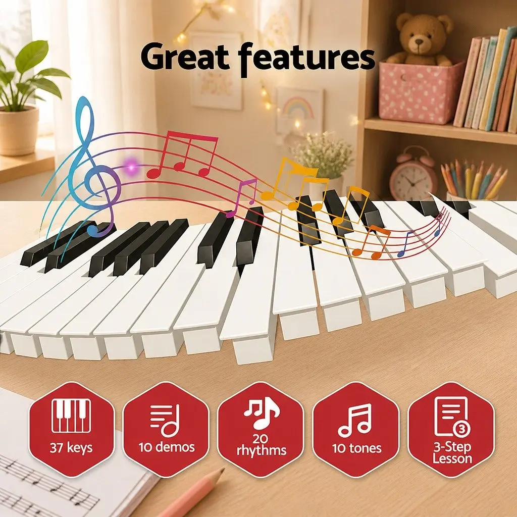 37-Key Digital Piano Keyboard Pink Compact Interactive Lesson System for Kids Beginners