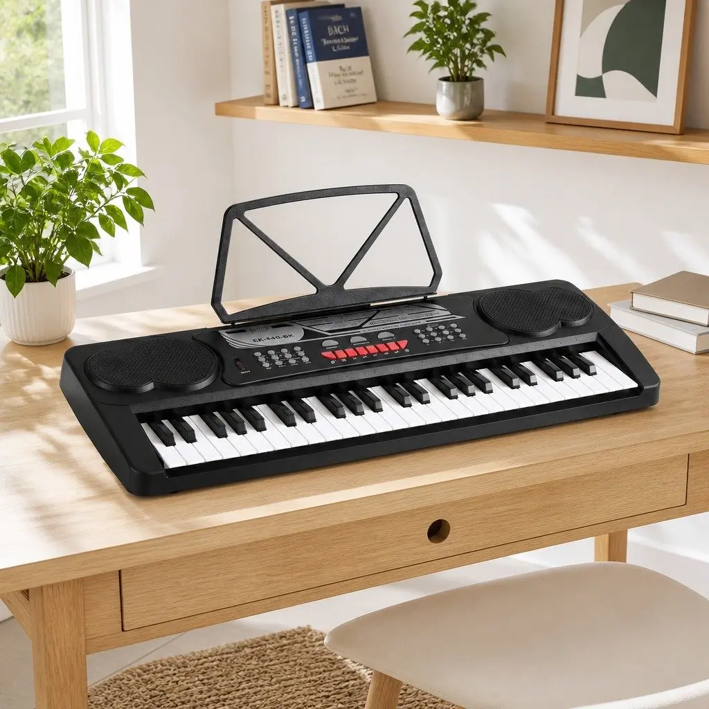 49 Key Electronic Keyboard Black Portable Digital Piano with Multiple Timbres and Recording Capabilities