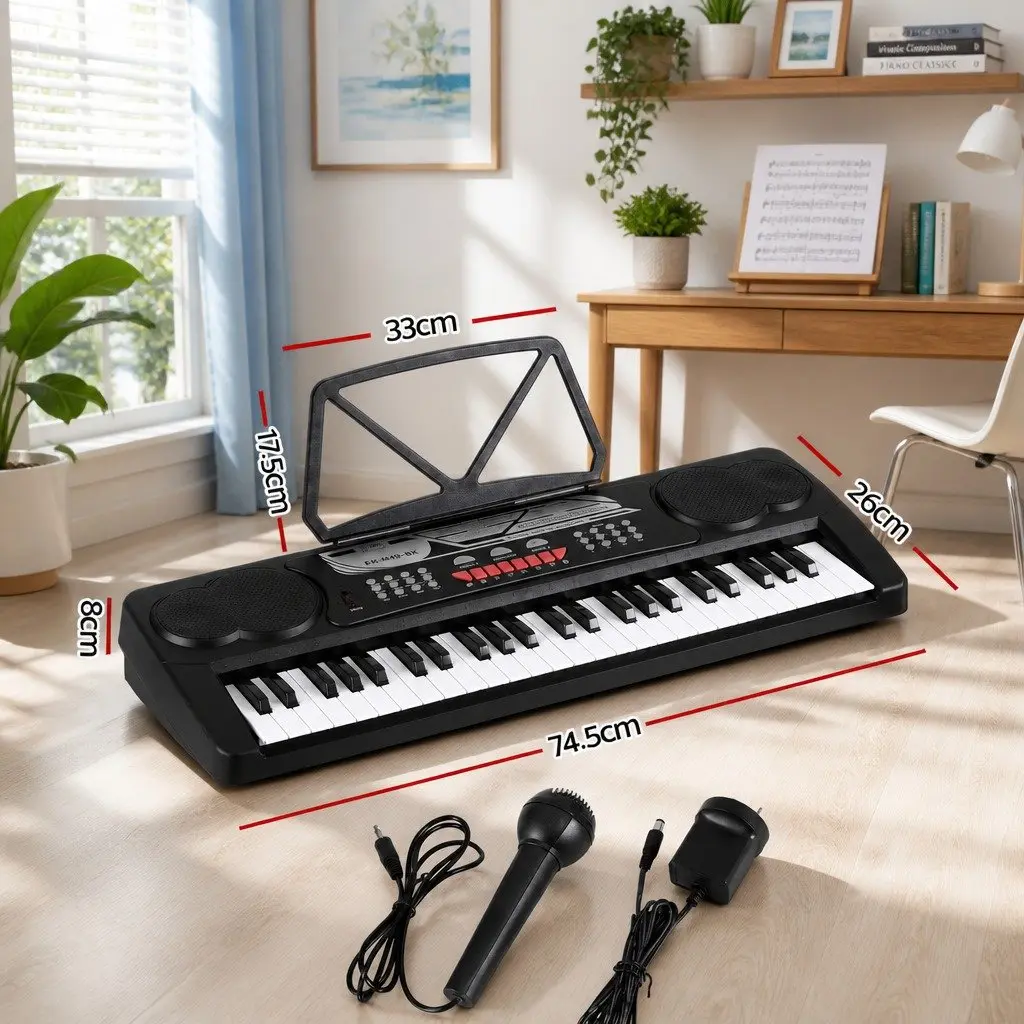 49 Key Electronic Keyboard Black Portable Digital Piano with Multiple Timbres and Recording Capabilities