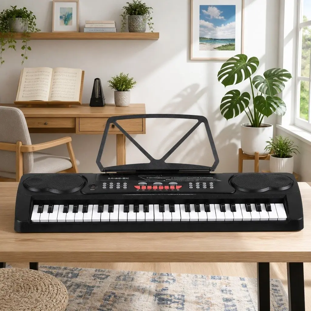 49 Key Electronic Keyboard Black Portable Digital Piano with Multiple Timbres and Recording Capabilities