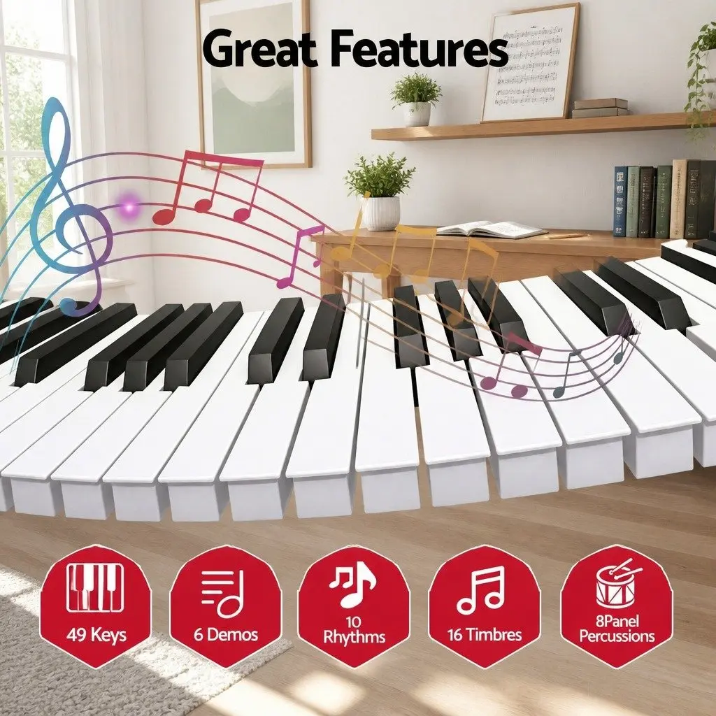 49 Key Electronic Keyboard Black Portable Digital Piano with Multiple Timbres and Recording Capabilities